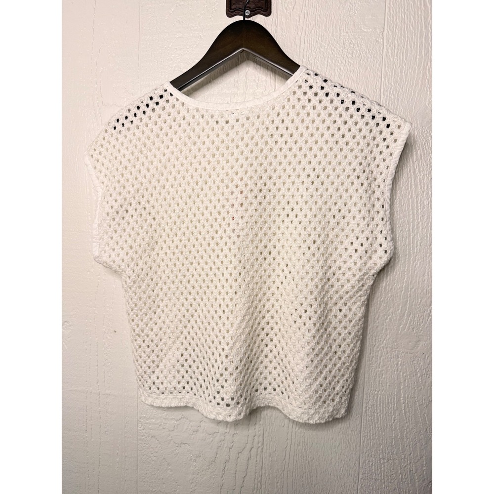 Sundry Optic White Mesh Crochet Cropped Short Sleeve Shirt SU26-MSH-H94